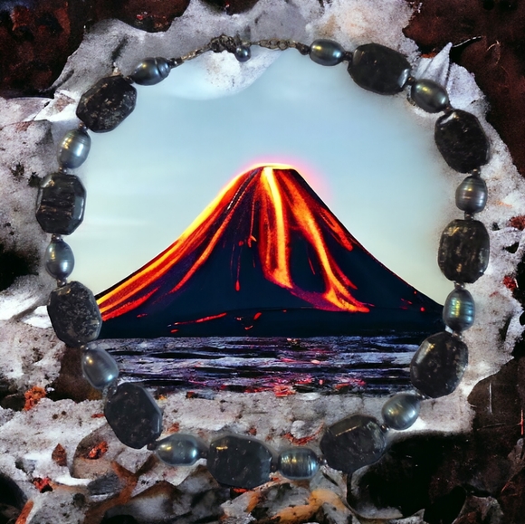 Artistic Obsidian Hematite Black Gemstone Necklace Stone Precious Gem Adjustable - Picture 1 of 5